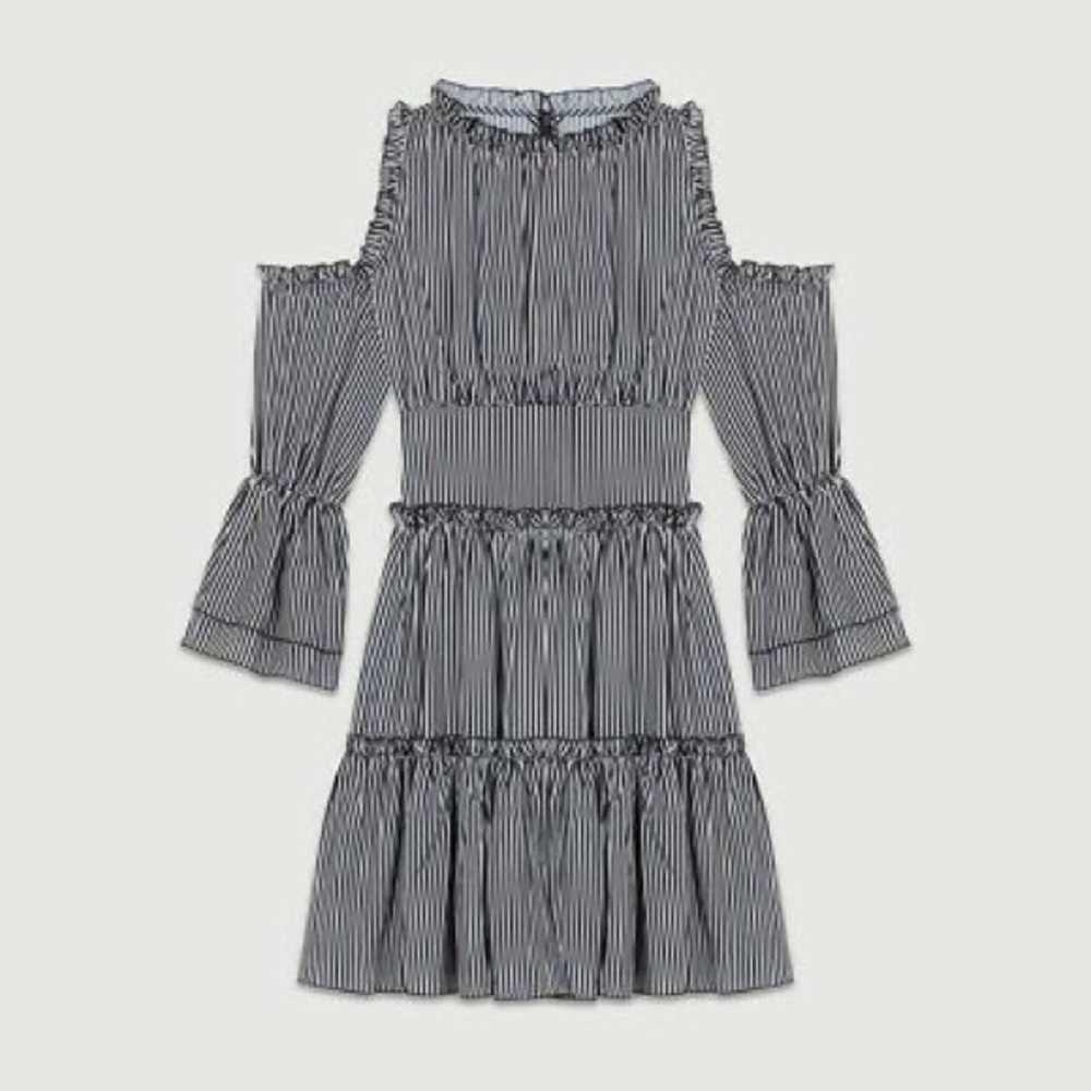 Maje Cold Shouldered Striped Dress